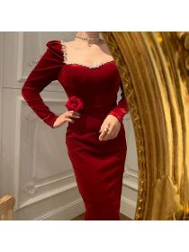 Vintage style Red Velvet Elegant Dress 