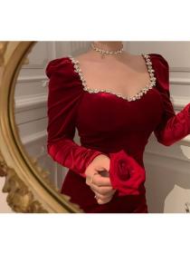 Vintage style Red Velvet Elegant Dress 