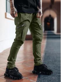Men's casual overalls woven multi-pocket elastic slim pants