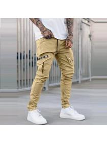 Men's casual overalls woven multi-pocket elastic slim pants