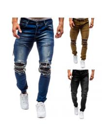 New style men's Elastic Knee hole pants cotton jeans