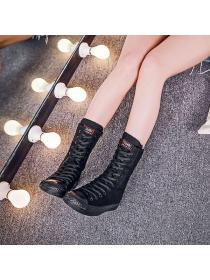 News style lace-up side zipper canvas shoes