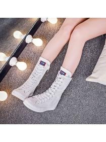 News style lace-up side zipper canvas shoes