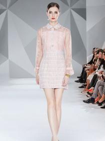 European style Pink Elegant Polo neck Dress for women