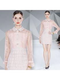 European style Pink Elegant Polo neck Dress for women