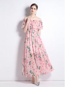 European style Spring Fashion Chiffon Floral Dress