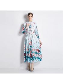 Vintage style Fashion Long-sleeved Maxi Dress