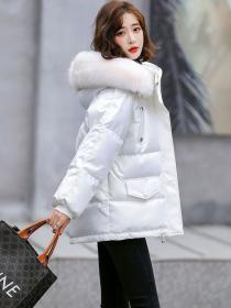 New style Korean fashion bright white down Jacket warm coat