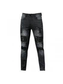 European style men's ripped jeans elastic jeans