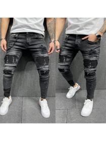European style men's ripped jeans elastic jeans