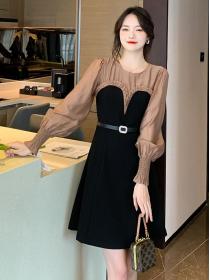 Autumn fashion Elegant style Slim Long sleeve dress(with belt)