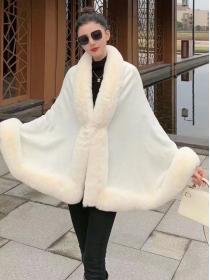 winter rabbit fur collar large size women's knitted Shawl loose coat