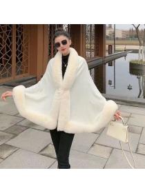 winter rabbit fur collar large size women's knitted Shawl loose coat