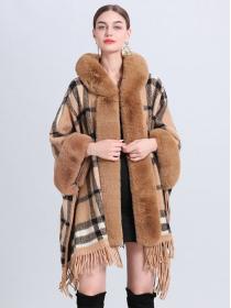Winter new Fashion Shawl thick Big fur collar Long wool coat