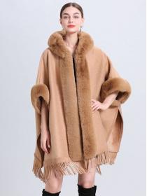 Winter new Fashion Shawl thick Big fur collar Long wool coat