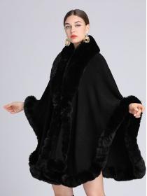 European style Winter Fashion Shawl thick Big fur collar Long wool coat