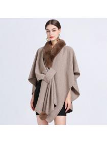 European style Wholesale Winter Shawl Big fur collar thick wool coat