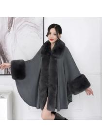 Winter style Bat sleeve Solid color Shawl Loose warm Wool coat