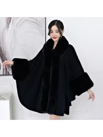 Winter style Bat sleeve Solid color Shawl Loose warm Wool coat