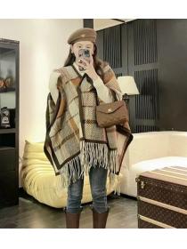 Winter style Plaid Shawl Loose Tassel warm Wool coat