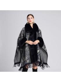 European style Fur collar Shawl Loose Tassel warm Wool coat