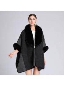 European style Winter imitation Rabbit hair collar Shawl Loose coat