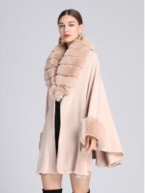 European style Winter imitation Rabbit hair collar Solid color Shawl Loose coat