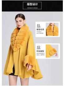 European style Winter imitation Rabbit hair collar Solid color Shawl Loose coat