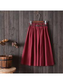 Summer style A-line skirt Solid color Long skirt (with belt)