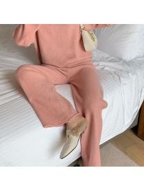 Spring new thickened loose half turtleneck top+ pants two-piece set