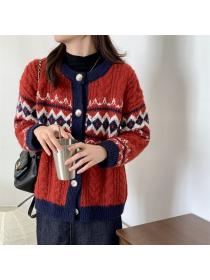 Spring new jacquard cardigan Christmas&New Year sweater chic Top