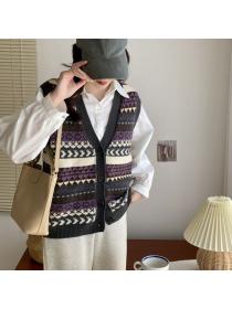 Vintage style jacquard button knitted vest 