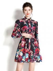 European style Lantern sleeve Floral Mini dress