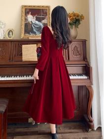 Wine red winter dress velvet dress