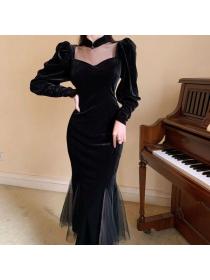 Vintage style Fashion Velvet Black Dress
