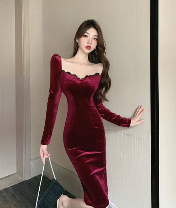 For Sale Lace Matching Velvet Fashion Dress