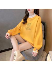 Korean style Fake two pieces Loose Long-sleeved Sweatshirt 