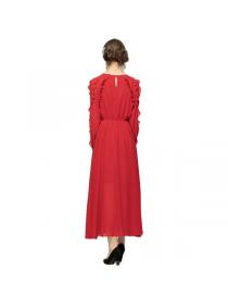 Bohemian style chiffon dress ruffled red temperament Maxi dress