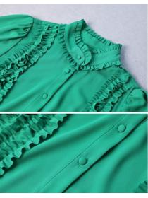 Autumn fashion Elegant Long-sleeve Green Shirt dress 