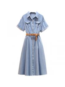Korean style Summer fashion Polo collar Denim Dress 