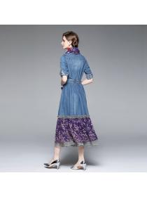 Spring fashion Floral Denim Dress 