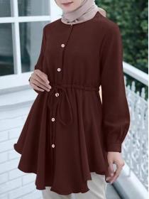 Hot sale Muslim women’s dress Solid color loose long-sleeved dress