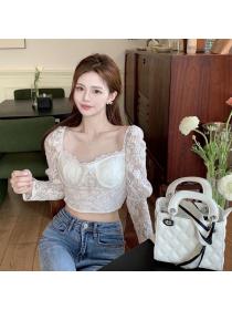 Spring women's Lace long sleeve Sexy Top
