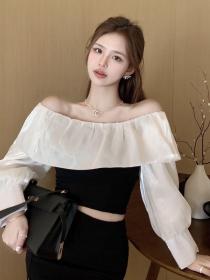 Korean style Chic Dew shoulder Puff sleeve Fashion Top