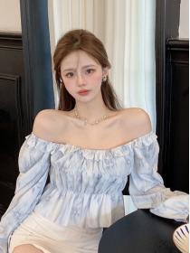 Korean style Chic Square collar Floral Fashion Top