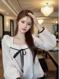 Korean style Spring Chic Square collar Floral Fashion Top