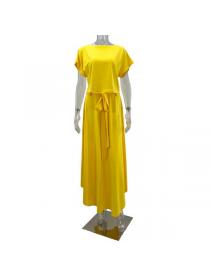 Solid color short sleeve T-shirt high waist long skirt two-piece set