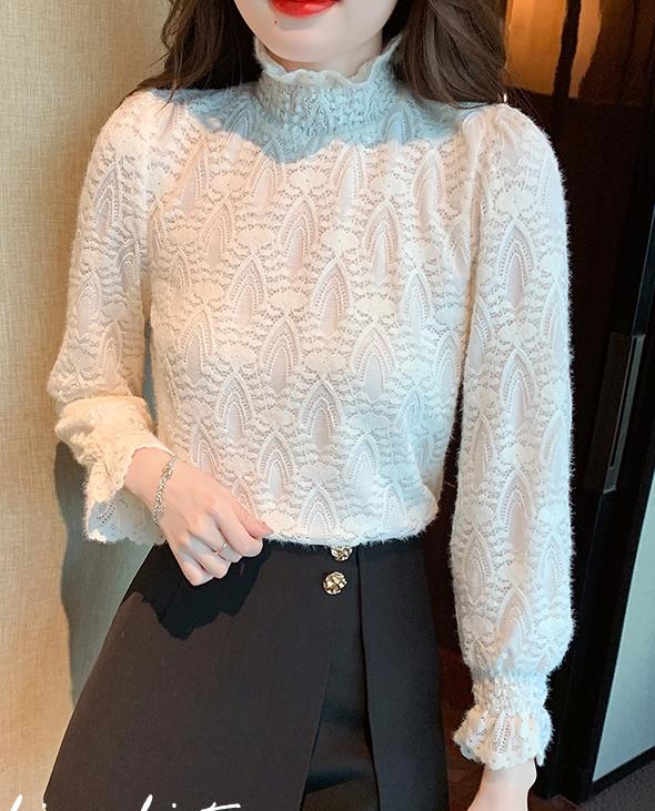 New Style Lace Hollow Out High Collars Blouse