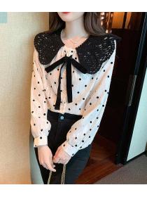 Polka Dot doll collar shirt women's spring new design long-sleeved top