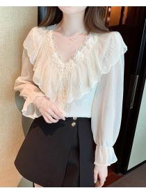 Korean Style Lace V  Collars Fashion shirt